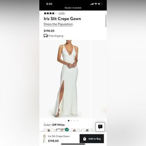 Dress the population iris slit crepe gown size M